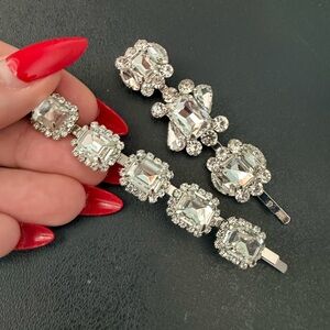 Elegant Silver Crystal Hair Clips set of 2
